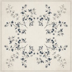 Elegant Floral Pattern with Delicate Blue and White Motifs on Vintage Textured Background for Textile or Wallpaper Design