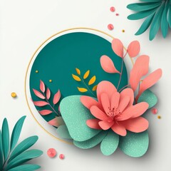 Vibrant Floral Composition with Greenery and Abstract Shapes on a Soft Background for Creative Use in Design Projects