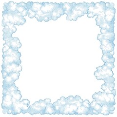 Soft and Fluffy Cloud Frame Illustration for Background or Border Design in Light Blue Color on White Background