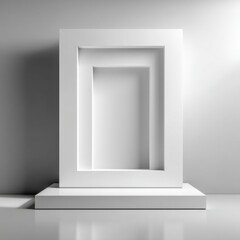 Minimalist White Display Stand with Rectangular Cutouts in Modern Art Style for Showcasing Products in Contemporary Interiors