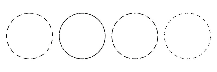 Dashed and dotted circle icon. Dotted round lines. Black and white broken rings. Abstract monochrome graphic. vector illustration . EPS 10 . 