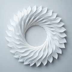 Elegant Circular Design of White Paper Leaves with Intricate Texture and Soft Shadows on a Light Gray Background