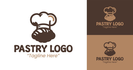Minimalist Bakery Logo Featuring a Croissant and Chef Hat