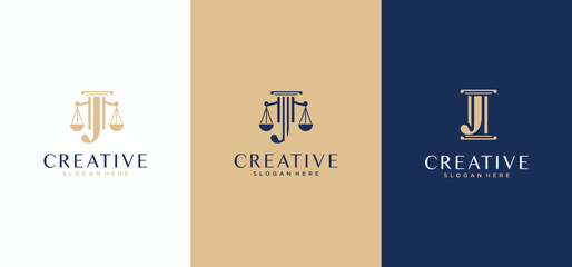 creative justice law firm logo in gold color, j law initials logo with luxury color combination