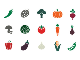 Colorful & Simple Vegetable Icons, a Vibrant Collection of Healthy Food Graphics for Everyday Cooking, Featuring Fresh Produce and Essential Garden Vegetables.