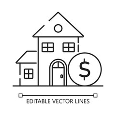 House with a dollar sign icon, ideal for illustrating real estate investment concepts. Vector isolated outline drawing. Editable stroke