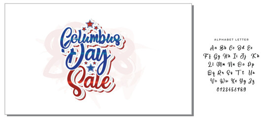 Handwritten Columbus Day Sale Typography Design with Patriotic Star Decoration - Festive Script Font Vector