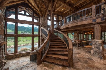 Grand Wooden Staircase Embraces Expansive Interior Design