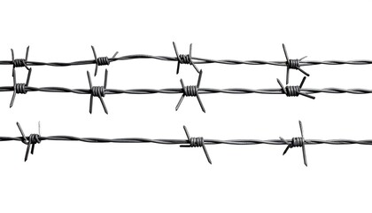 Barbed Wire Closeup against a white background with concept of security  freedom.