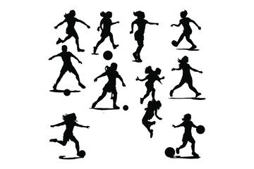 Naklejka premium Female soccer player football silhouette editable printable vector