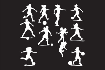 Female soccer player football silhouette editable printable vector