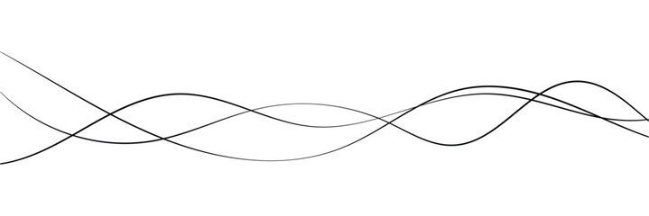 Curved black long lines on white, Wavy line horizontal divider outline minimalist background. Abstract black lines wave curve motion on white background in eps 10.