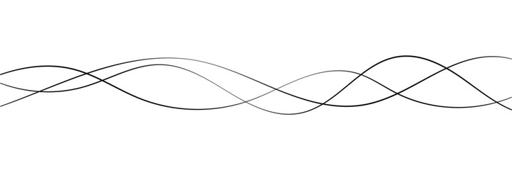 Curved black long lines on white, Wavy line horizontal divider outline minimalist background. Abstract black lines wave curve motion on white background in eps 10.