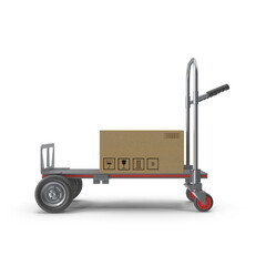 Platform Trolley with Cardboard Box Isolated on Transparent Background