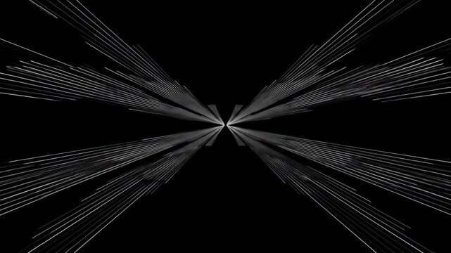 Radiating silvery lines converge amid darkness