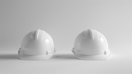 Two White Construction Helmets on Minimalist Background