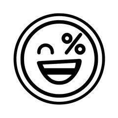 Smiling emoticon with percentage sign, expressing happiness and profit.