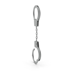 Open Metal Handcuffs Hanging Vertically Isolated on Transparent Background