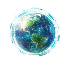 High-Tech Digital Globe with Futuristic Data Overlay and Global Connectivity Elements