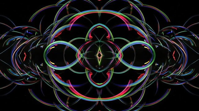 Rainbowhued ringlets form a symmetrical abstract face