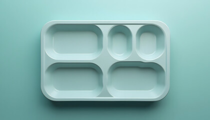 Blue partitioned food tray mockup. Ideal for bento box, meal prep, or food serving. Clean and versatile design for food packaging and catering concepts.

