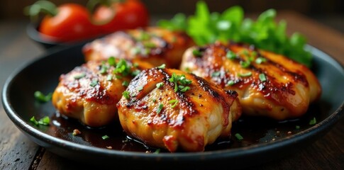 Charcoal-grilled chicken thighs, sizzling & juicy ,  fire,  juicy