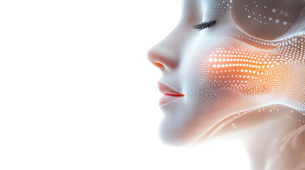 Futuristic Concept of Facial Features with Digital Patterns for Beauty and Technology Innovations