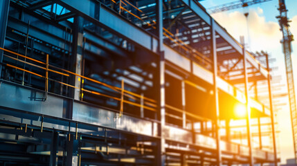 Steel frame structure in progress, showcasing modern industrial design and precision engineering
