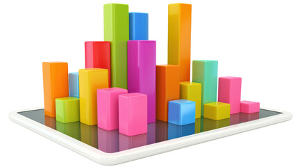Colorful Bar Graph Displayed on Tablet with Modern Design and Vibrant Blocks for Data Visualization