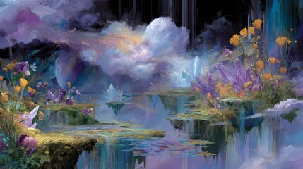 A Surreal Fantasy Landscape with a Captivating Waterfall