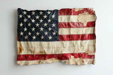 Fototapeta premium Old Glory on rustic wood and aged paper, a patriotic US symbol of freedom