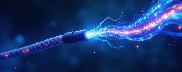Flowing energy, vibrant blue streaks within a cable , magnetic, lines