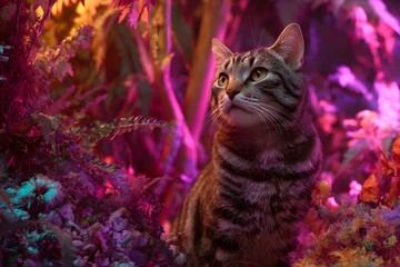 Curious cat exploring a vibrant autumn landscape