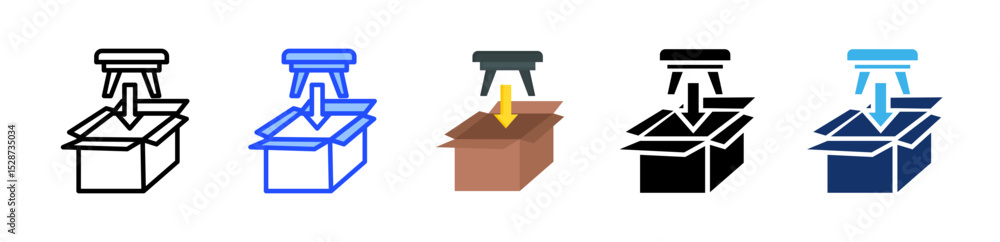 Poster packing label icon collection with multiple styles