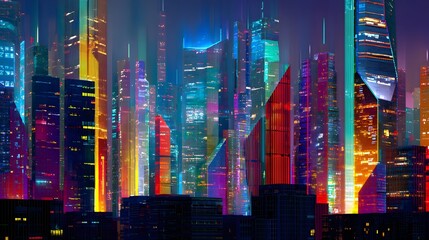 Vibrant and dynamic city skyline at night