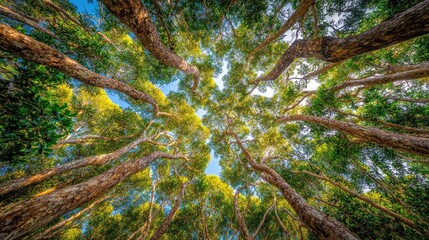 Obraz premium Canopy of Forest Trees Reaching for Sunlight