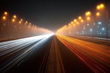 Highway Lights Paint Streaks Across the Darkness