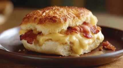 A Delicious Bacon Sandwich Filled With Melted Cheese Presented Nicely