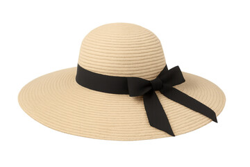Classic wide-brimmed sun hat featuring a black ribbon, perfect for summer outings and sun protection