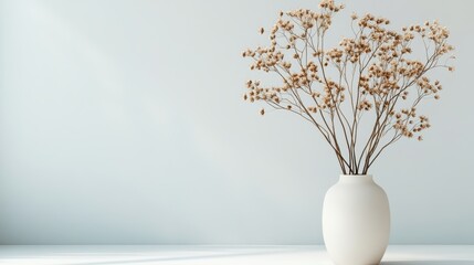 Minimalist Elegance Dry Flower Arrangement in White Vase with Soft Light Background Studio Style Still Life
