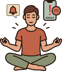 Mindfulness Break - Meditation Illustration with Notification Icons 