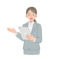 タブレットを持って説明をするビジネスウーマン