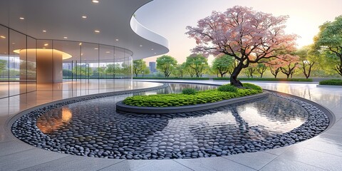 Obraz premium Sustainable urban design featuring eco-friendly elements. Generative AI Minimalistic Photo 