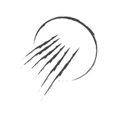 Claw scratch marks through circle vector, dynamic distressed lines