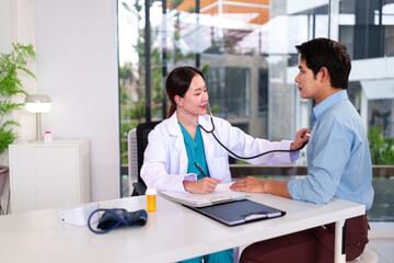 Empathetic Healthcare Checkup: A medical professional, equipped with a stethoscope, conducts a...