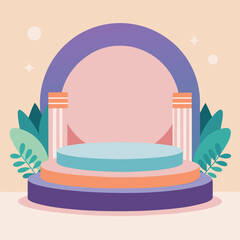 a soft toned stage mockup with circular frame