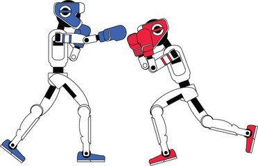 Humanoid robot sport boxing fight illustration vector