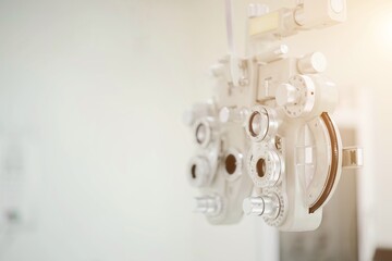 Phoropter for eye test, lenses glasses for eye check in optical store, health care, eye care concept, industry eye care 