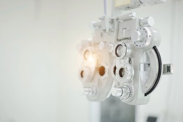 Phoropter for eye test, lenses glasses for eye check in optical store, health care, eye care concept, industry eye care 