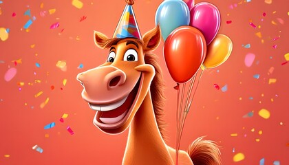 Horse with Balloons and Party Hat at Celebration